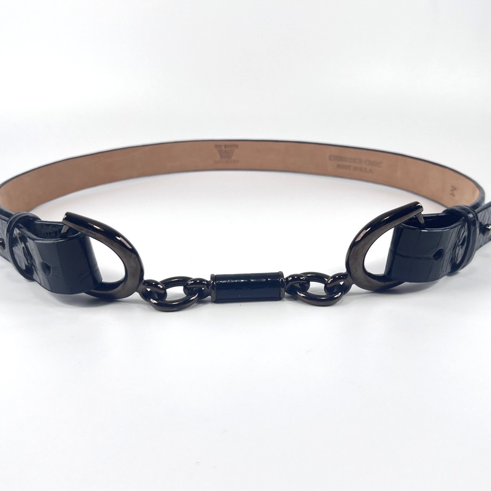 The Worth Collection Black Leather Belt Embossed Crocodile - Medium 37"